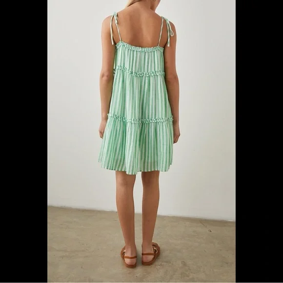 Rails Carolyn Tiered Babydoll Dress Cayman Green Stripe Beach Coastal Loose - Picture 6 of 15